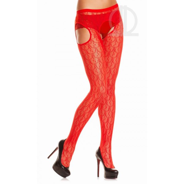 Strippanty met kantpatroon | wit | rood | zwart