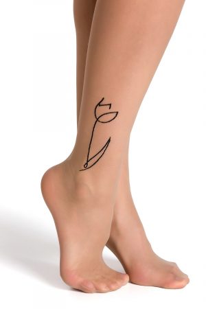 Panty Carole – zwarte panty met subtiele bloem op de enkel – stijlvol en verfijnd