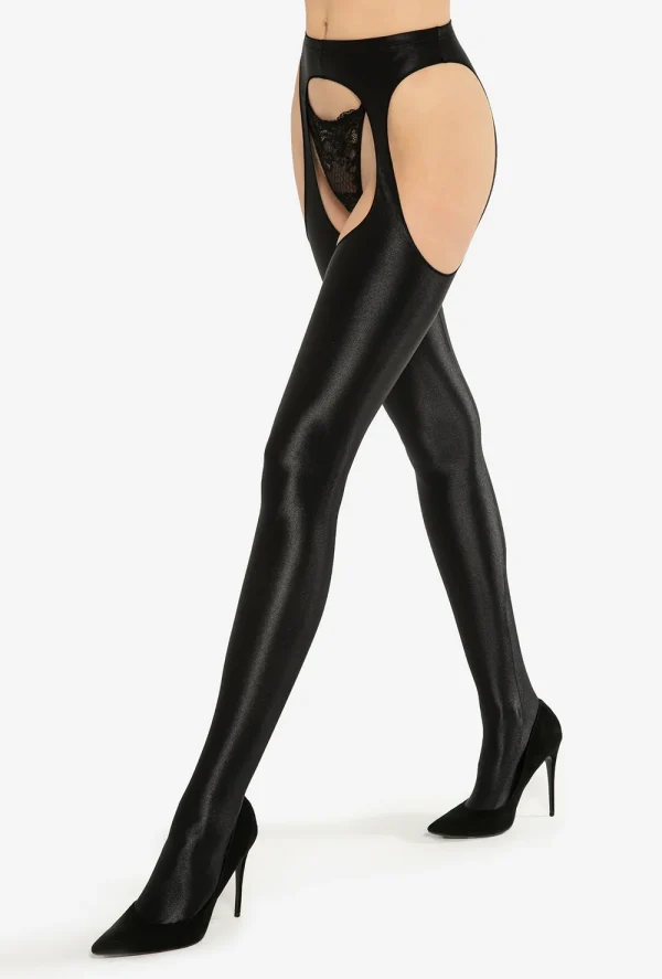 Zwarte glazende strippanty- wetlook panty