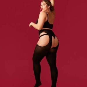 Plus size strippanty – verleidelijke panty met jarretel-look.