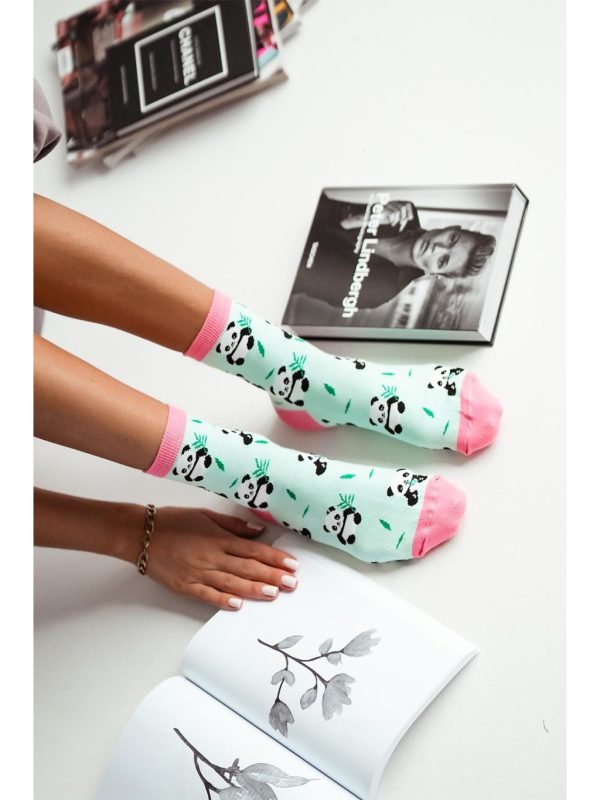munt kleurige dames sokken met panda motief