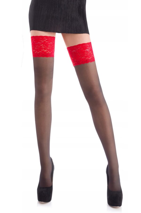 Sensual Red Lace Hold-Ups - Zwarte Kousen met Rode Kanten Boord