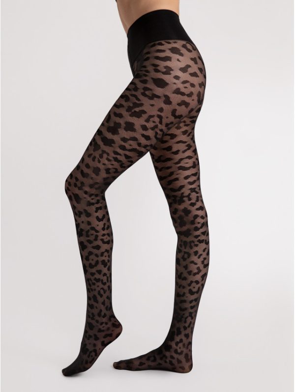 de Fiore Echo 30 den panty met luipaardprint en glanzende afwerking