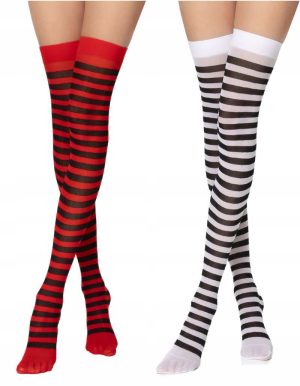 gestreepte overknee kousen rood-zwart-zwart-wit