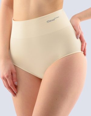 Nude-kleurige dames slip met een hoge taille, gemaakt van duurzaam bamboetextiel.